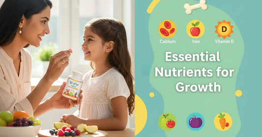 Mother giving child multivitamins for healthy growth and development