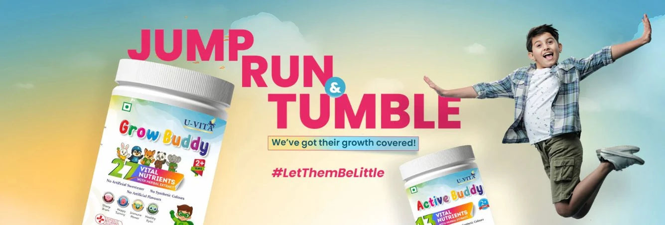U‑Vita Grow Buddy and Active Buddy banner promoting safe nutrition for kids 2+ years.