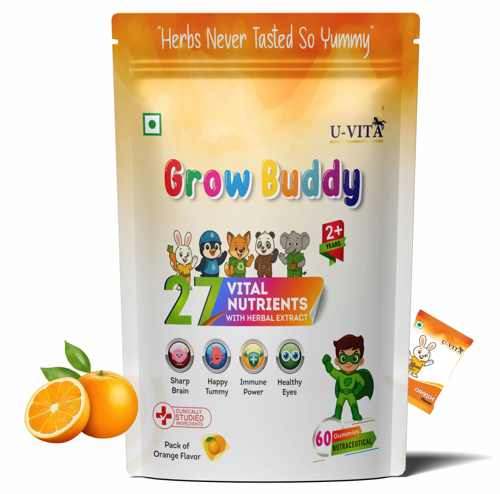 U‑Vita Grow Buddy kids’ multivitamin gummies, orange flavour