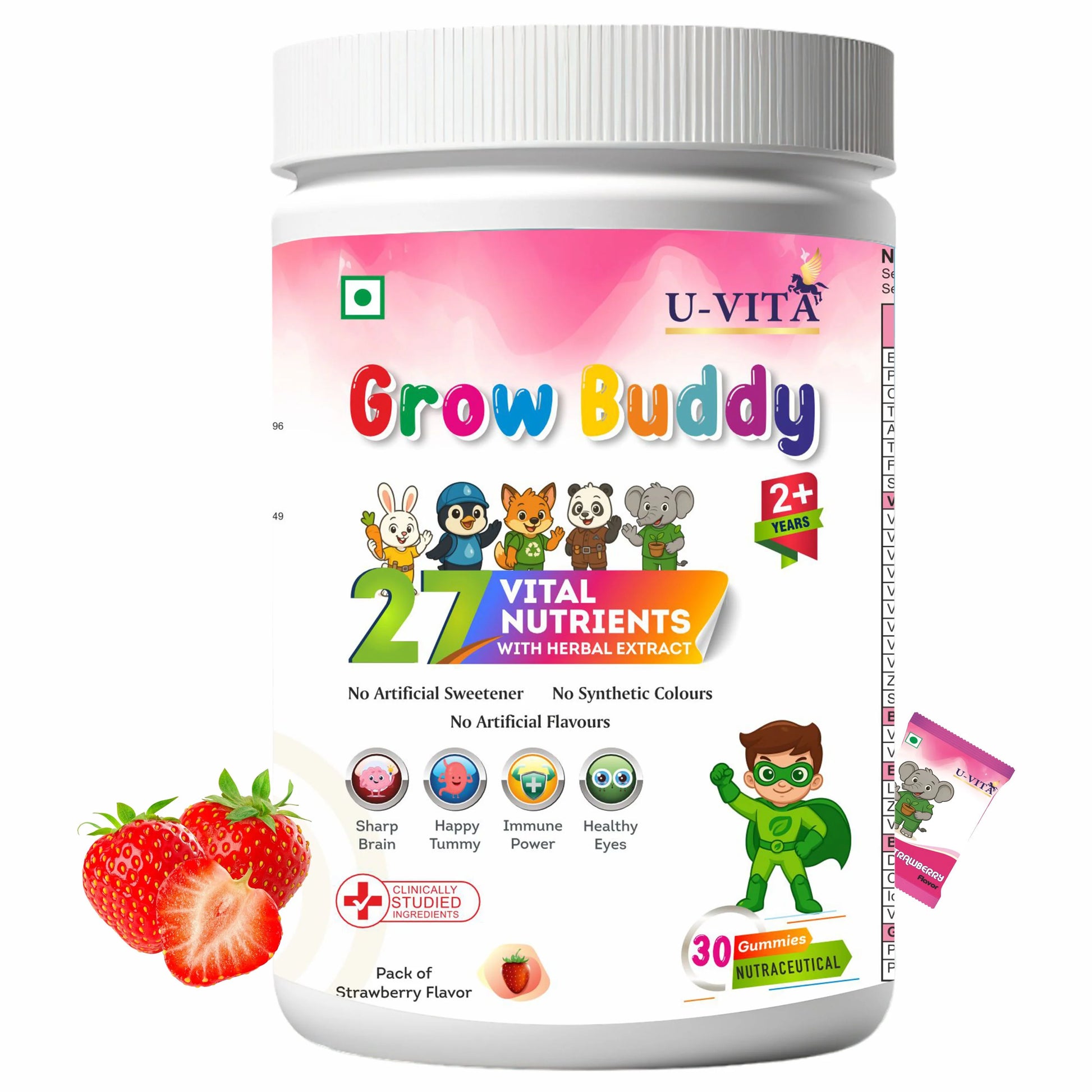 U‑Vita Grow Buddy kids strawberry multivitamin gummies